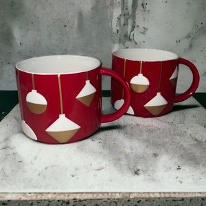 Starbucks 2012 Christmas ornament mugs Red white gold Bone china Stackable 14 oz
